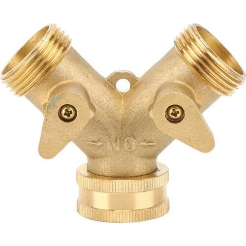 3/4 Inch 2-Way Garden Hose Splitter Garden Brass Water Connector with Valve US Standard Garden Tool