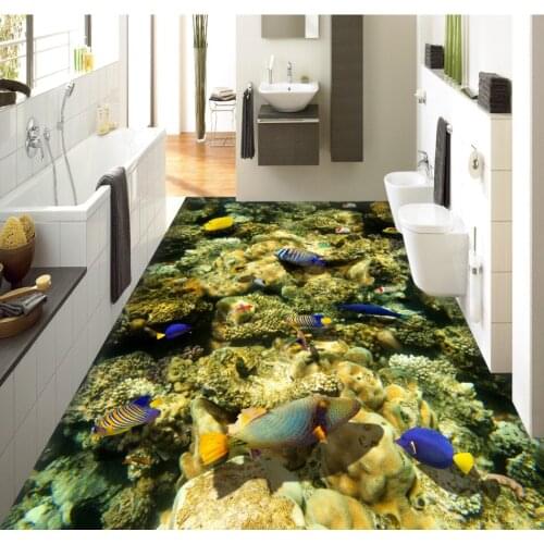 3D Floor Mural Painting Living Room Restaurant Self-Adhesive Underwater world coral seaweed 3D art floor