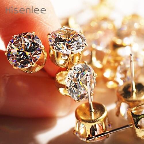 Exquisite Shiny Crystal Clear Cubic Zirconia Stone Stud Earrings Elegant Womens Luxury Zirconnia Ear Clip Accessories
