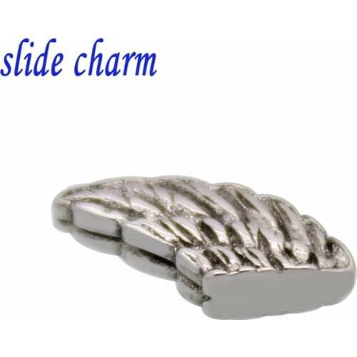 Slide charm Free shipping 5pcs New accessories with black feather wings pendant box wholesale
