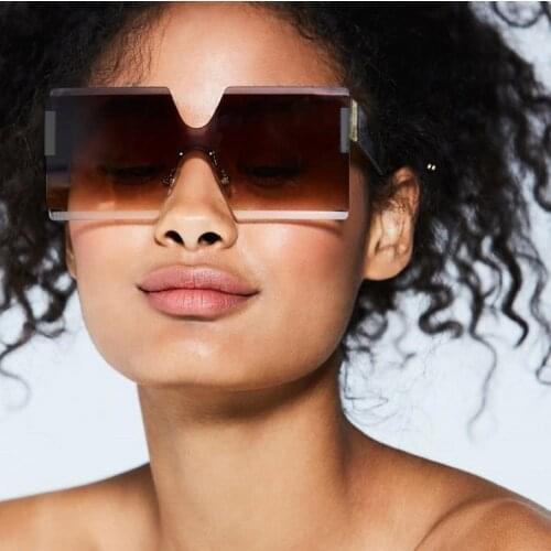 Classic One-piece Rimless Women Sunglasses Gradient Oversized Shades Vintage Men Steampunk Sun Glasses For Female Goggles UV400