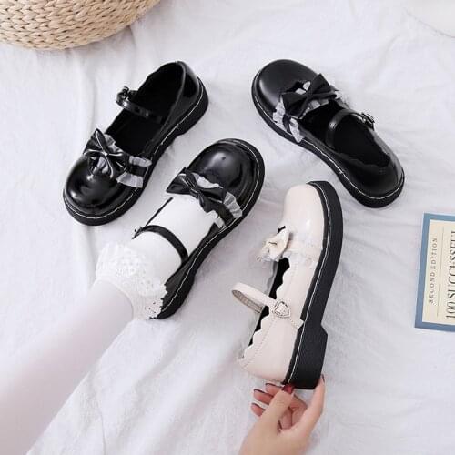Lolita womens shoes bow Merlot Japanese Lolita shoes lace girl round head Lolita single shoes cute shoes kawaii zapatilla mujer