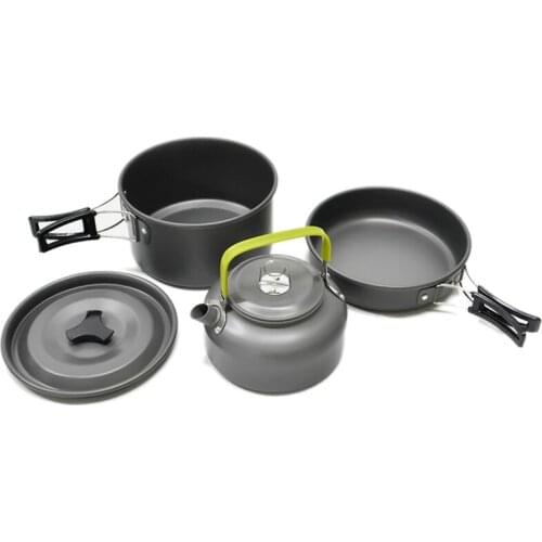 2-3Persons Ultralight Camping Pot Frypan Kettle Cookware Utensils Outdoor Tableware Set Hiking Picnic Tableware Pot Pan