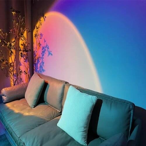 USB Button Rainbow Sunset Projector Atmosphere Led Night Light Home Coffe Shop Background Wall Home Decoration Colorful Lamp