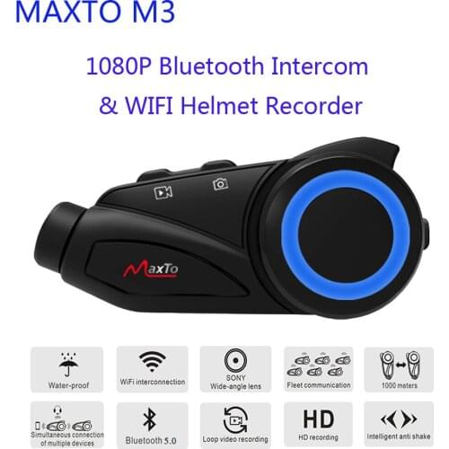 Maxto M3 Waterproof Motorcycle Bluetooth & WIFI Video Recorer 6 Riders Helmet Intercom Interphone with HD Sony 1080P Lens DVR