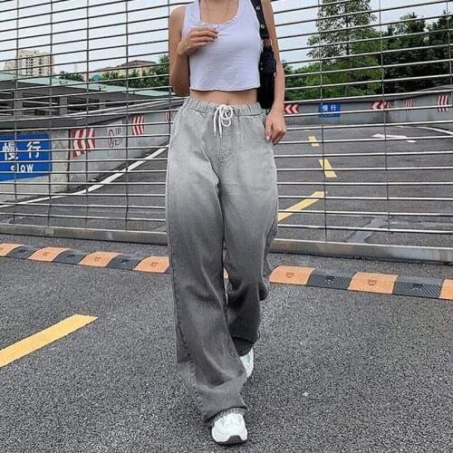 B-TOTO American Retro Gray Gradient Wide-leg Pants Trendy Ins Womens Loose Mopping Jeans 2021 New Fashion