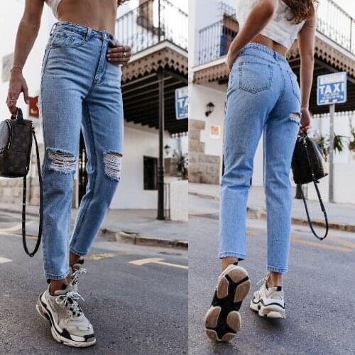 Women Streetwear Baggy Jeans Ripped Jeans High Waist Cargo Pants Female Fashion Vintage Hole Mom Jeans Denim Casual Trousers