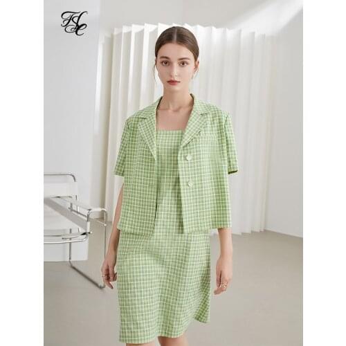 FANSILANEN Office Lady Classic Casual Suit Jacket Women 2021 Summer New Niche Fresh Green Plaid Suit For Women Clothes