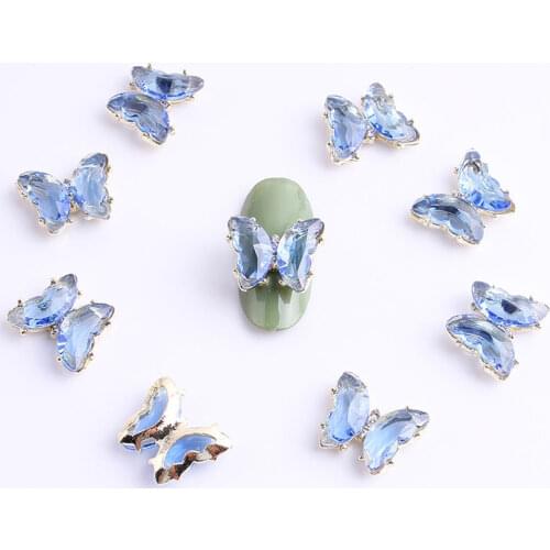 100pcs/pcs 3D 15*12mm Nail Decorations Crystal Gold Butterfly Shiny Rhinestone Manicure DIY Nail Art Butterfly Decorations Tr#09