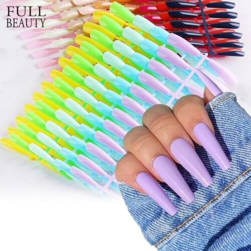 120pcs Colorful Long Fake Nails Detachable Coffin French Tips Acrylic Press On Nail Ballerina T-Shape Full Cover Manicure CH1911