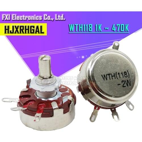 2PCS WTH118 2W 1A Potentiometer 1K 2.2K 4.7K 10K 22K 47K 100K 470K 1M WTH118-2W Round Shaft Carbon Rotary Taper Potentiometer
