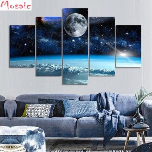 5d diy Diamond Painting Cross Stitch 5pcs landscape space Starry sky starr Diamond Mosaic full Diamond Embroidery Patterns