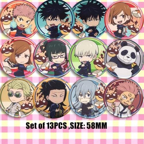 6 PCS/LOT Anime Jujutsu Kaisen Badge Sorcery Fight Pins Set Yuuji Satoru Megumi Nobara Model Doll Brooch Seal Stamp Cosplay Toy