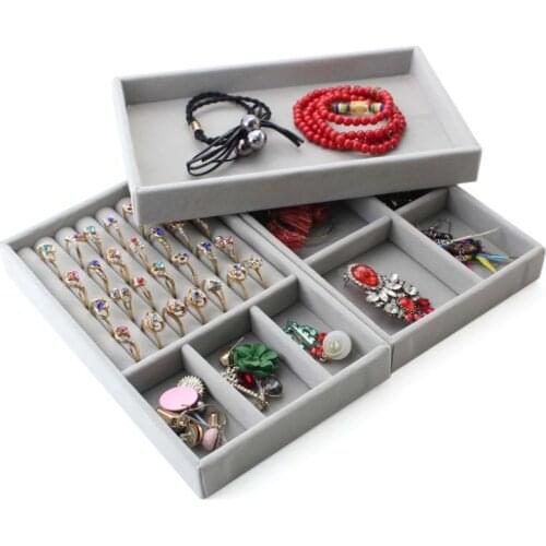 3pcs/set Velvet Jewelry Display Tray Storage Box Necklace Ring Bracelet Holder Display Stand Drawer Jewelry Organizer Case