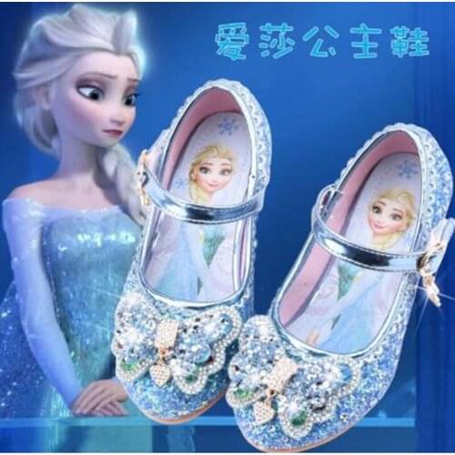 Disney girl princess shoes spring and autumn girls soft bottom flat shoes fashion elsa Frozen shoes children crystal shoes
