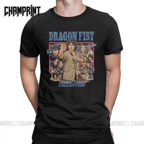 Mens Dragon Fist Jackie Chan T Shirt 100% Cotton Clothes Vintage Short Sleeve Round Collar Tee Shirt Graphic T-Shirt