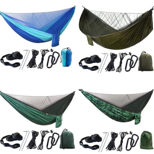 Camping Hammock With Mosquito Bug Net With Straps Carabiners Parachute Nylon Hammock For Camping Backpacking Survival Travel