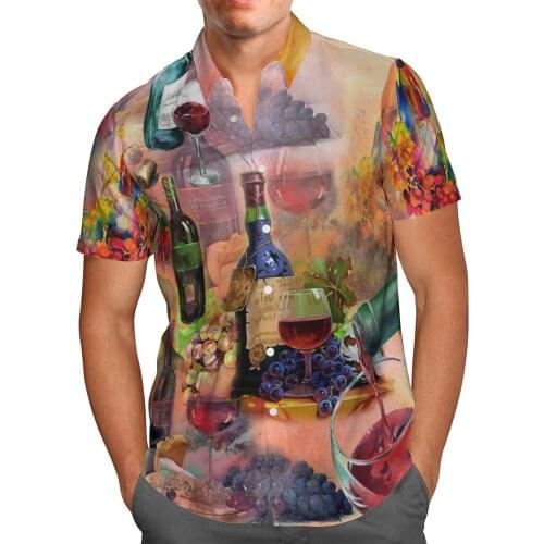 Grape Wine Breathable 3D Printed Summer Hawaiian Shirts Short Sleeve Button Casual Beach Aloha Shirt Oversized Chemise Homme
