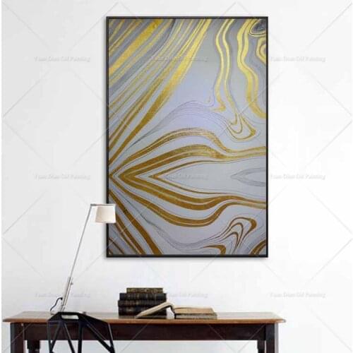 Gold Link Flying Abstract Canvas Painting Living Room Restaurant Interior Decoration Picture Wall Art Hand Painted Oil Painting