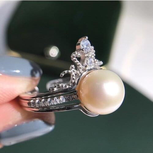 Crown New 925 Sterling Silver Adjustable Ring Settings Findings Mountings Parts for Pearl Corals Jade Crystal, 5pcs/lot