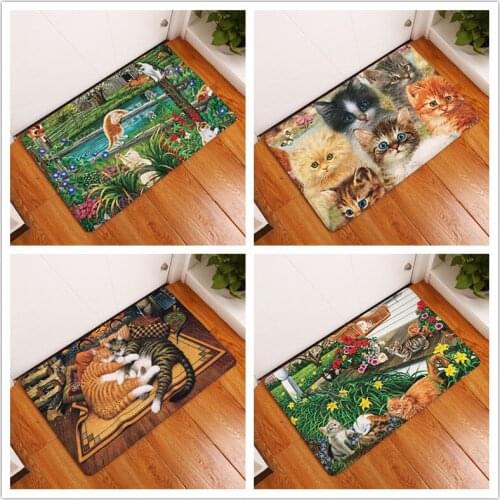In Front of Entrance Door Mats Colorfast Cute Funny Kitten Cartoon Cats Carpets Kids Bedroom Bedside Foot Pads Decor