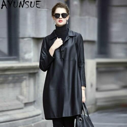 AYUNAUE Genuine Leather Jacket Women Clothes 2020 Long Sheepskin Coat Real Leather Womens Windbreaker Leren Jas Dames 2967 4416