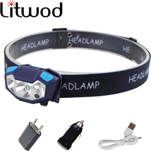 3000LM Mini Rechargeable LED HeadLamp Body Motion Sensor USB headlight lantern LED Head Light Lamp Camping Flashlight Litwod