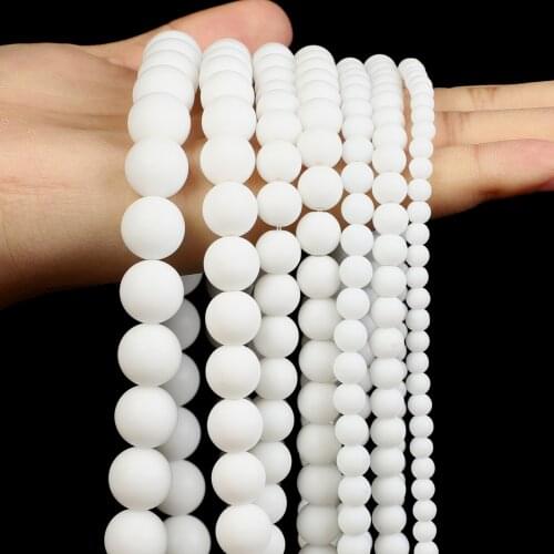 Matte White Porcelain Natural Stone Beads Round Loose Spacer Beads For Jewelry Making DIY Bracelets Accessories 4/6/8/10/12mm