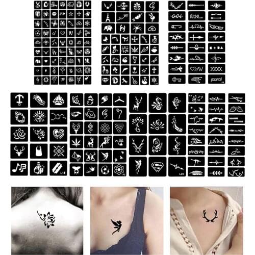204PCS Reusable Tattoo Temporary Stencils Templates for Face Body Glitter Paints Wedding Birthday Party Concert Tattoo Templates