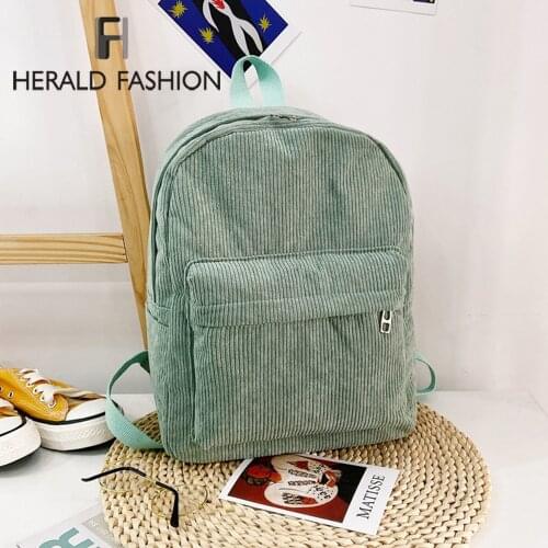 Fashion Corduroy Backpack Style Soft Fabric Female Pure Colour Student Bag School Vintage Women Striped Teenage Girls Travel Bac