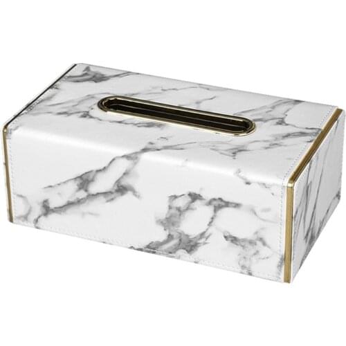 Marble Pattern Leather Rectangular Tissue Box Desktop Paper Towel Holder Napkin M68E