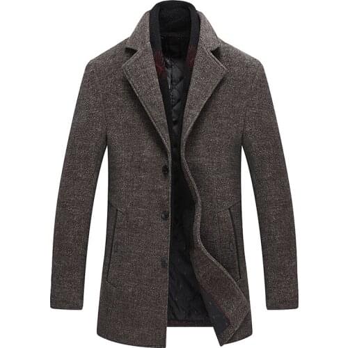 Men Winter Wool Coat 2019 Mens New Casual Warm Thick Solid Color Wool Blends Woolen Pea Coat Male Trench Coat Overcoat