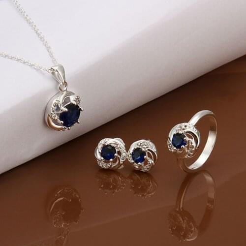 Sets Silver Plated Sets Silver Trendy Beautiful Sets Blue Crystal Jewelry Wholesale Free Shipping coxi LS569