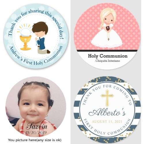 100 Pieces, Custom Personalized, Boy, Girl First Communion Stickers, First Holy Communion Favor Labels, Baptism baby shower