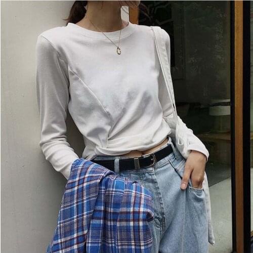 2021 News Womens Wear T-Shirt Short Female Long Sleeve Solid Fashion Tops Casual Popular Korean Lady Clothes High Quality