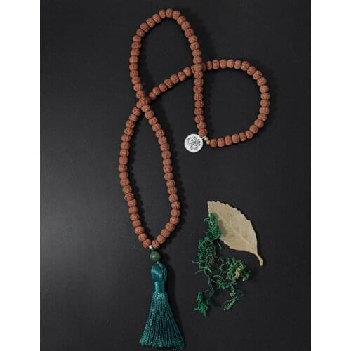 OAIITE 108 Rudraksha Bead Necklace Natural Seeds Yoga Spiritual Prayer Meditation Necklace