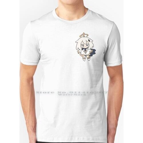 Paimon From Genshin Impact Stylized Chibi T Shirt 100% Pure Cotton Paimon Genshin Impact Mihoyo Anime Chibi Cute Emergency Food