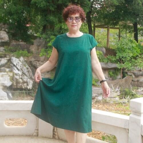 5xl-8xl plus size dress for women short sleeve loose summer dresses vestidos elegant office lady a line woman dress green H398