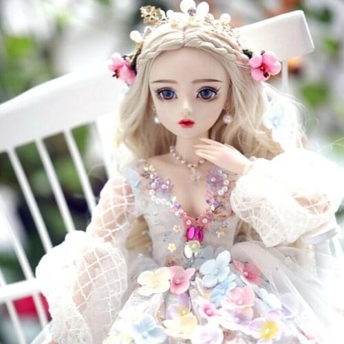 Full Set of 60cm BJD 1/3 Doll Girl + Changeable Eyes + Facial Makeup + Princess Dress Silicone Baby Doll In-Stock Items