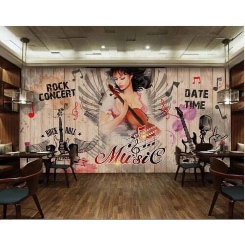 Custom photo mural 3d wallpaper Retro nostalgic rock girl graffiti music bar home decor 3d wall murals wallpapers for walls 3 d