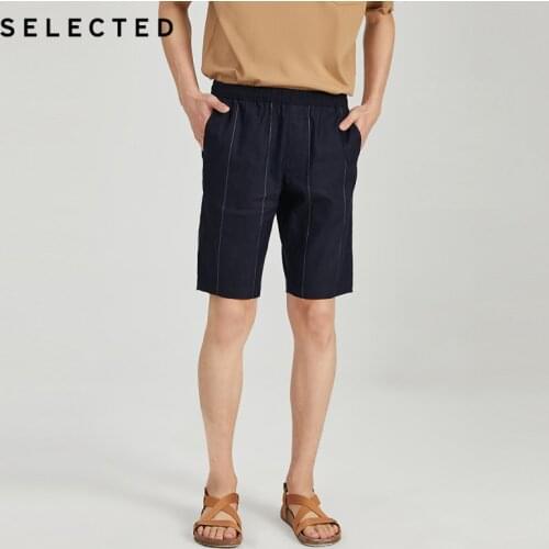 SELECTED Summer Straight Casual Shorts Mens Linen Stripes Elastic-waist Short S|4202SN505