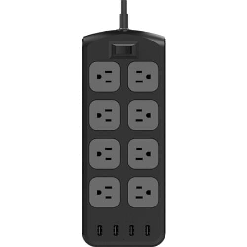 Power Strip With AC 8 Outlets 4 USB Charging Ports 2500W 5.9Feet Extension Cord Surge Protector For Home Office-US Plug