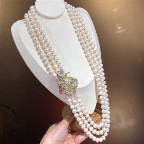 Ballerina Decoration Multistrand Sweater Chain Freshwater Pearl Long Necklace Jewelry Women Gifts