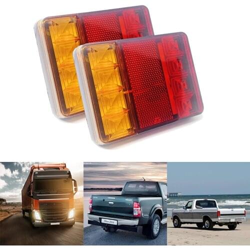 2Pcs Waterproof 8 Car LED Tail Light Rear Lamps Pair Boat Trailer 12V Rear Parts for Trailer Truck Car Lighting Waterproof IP65
