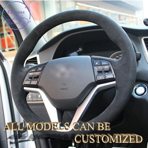 Alcantara Car Steering Wheel Cover For Hyundai Kona Tucson IX35 Handsewing Holder Suppot Customization Sportscar Luxury Texture