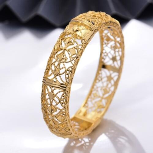 Wando 1Pcs 24K Jewelry Big Dubai Gold Color Bangles for Women Dubai Jewelry Ethiopian Bracelet Arab Middle East Style