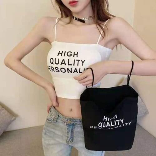 Ladies Sexy Tank Top Off-shoulder Solid Color Sexy Thin Two-letter Camisole Womens T-shirt with Shoulder Strap Streetwear Top