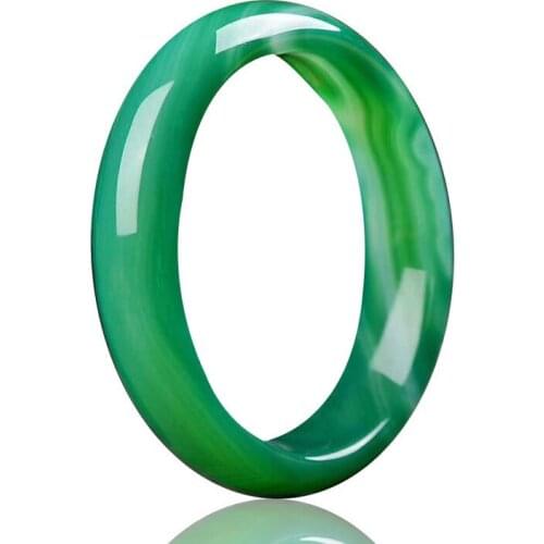 Womens Green Agate Bracelets Bangles Natural Stripe Chalcedony Round Circle Bangles Gift for Females Fine Jewelry