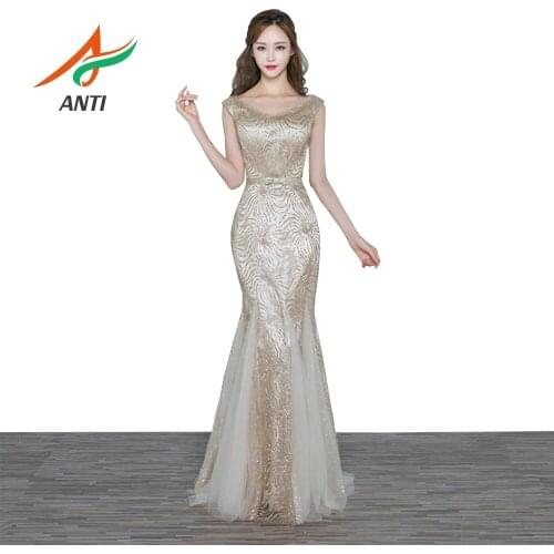 ANTI Arabic Pattern Champagne Evening Dresses Turkish Sleeveless Women Long Celebrity Party Gowns Abendkleider Robe De Soiree