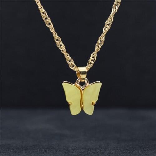 Gold Chain Dainty Yellow Acrylic Butterfly Necklace Bijoux Femme Choker Necklace Women Jewelry Best Friend Fashion Accessories